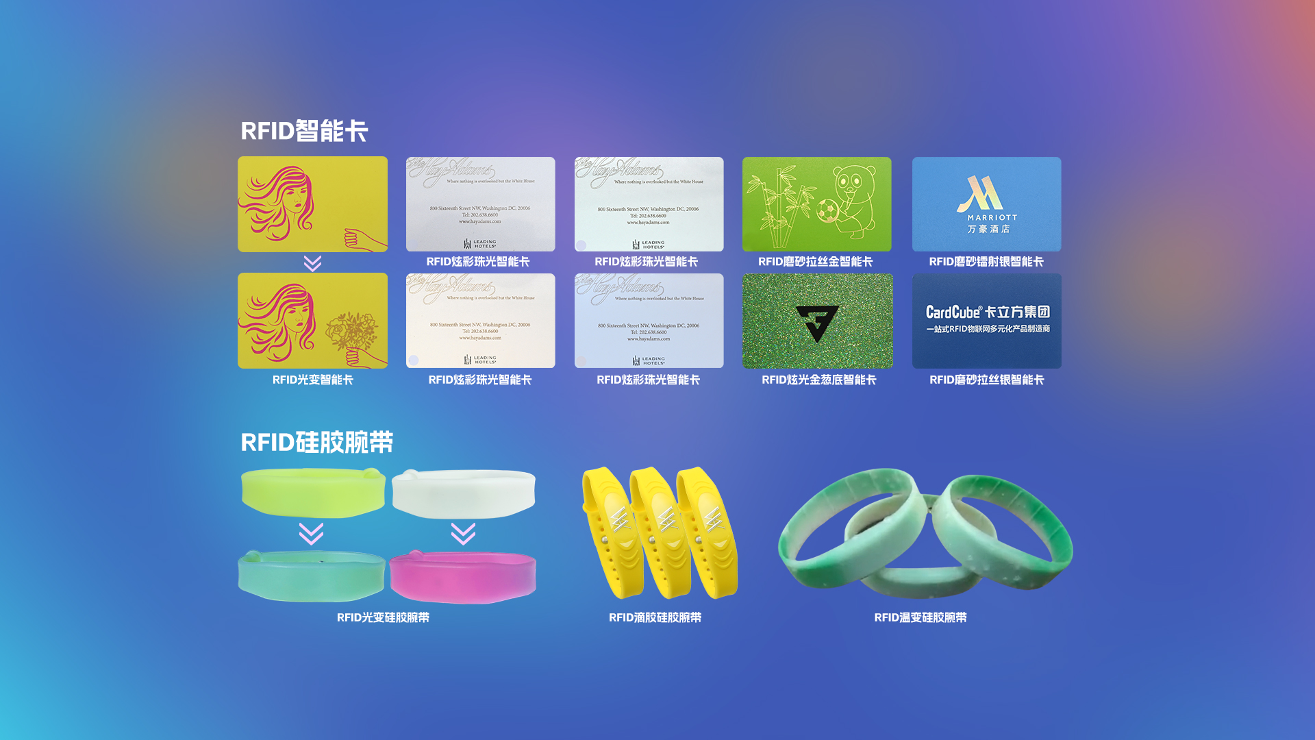 88858cc永利集团多款RFID智能卡及NFC光变温变硅胶腕带新品震撼上市